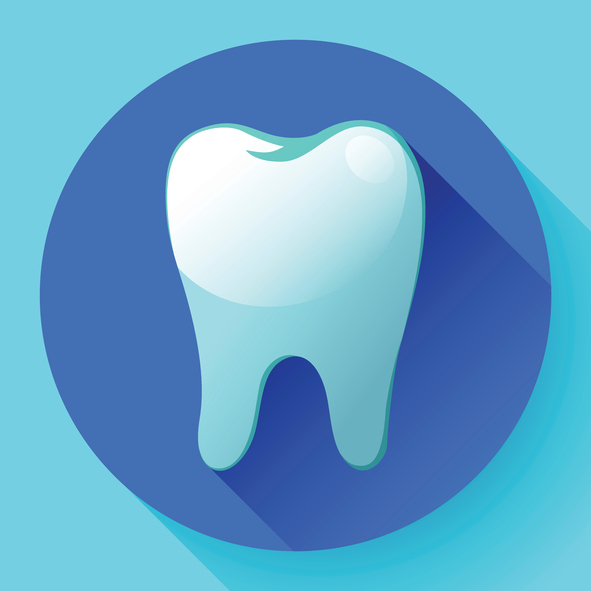 A blue circle with a shaded tooth in the center.